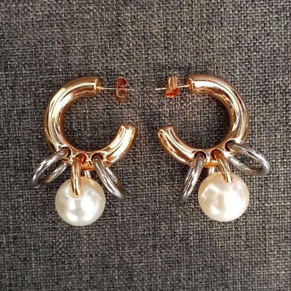 Zara Jewelry - NWOT Zara Faux Pearl Hoop Statement Earrings